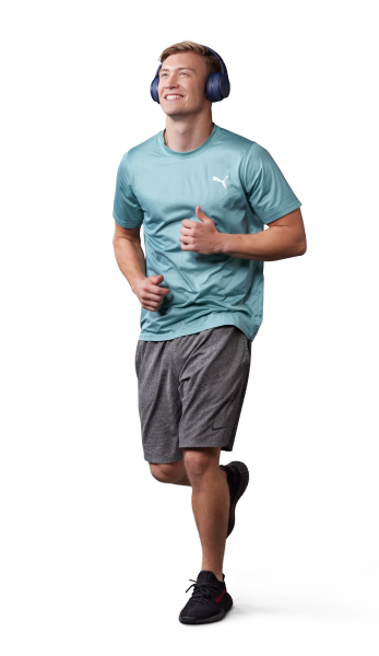 Man running with a headseat on.
