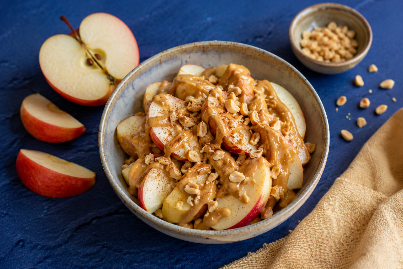 Apfel mit Erdnussmus